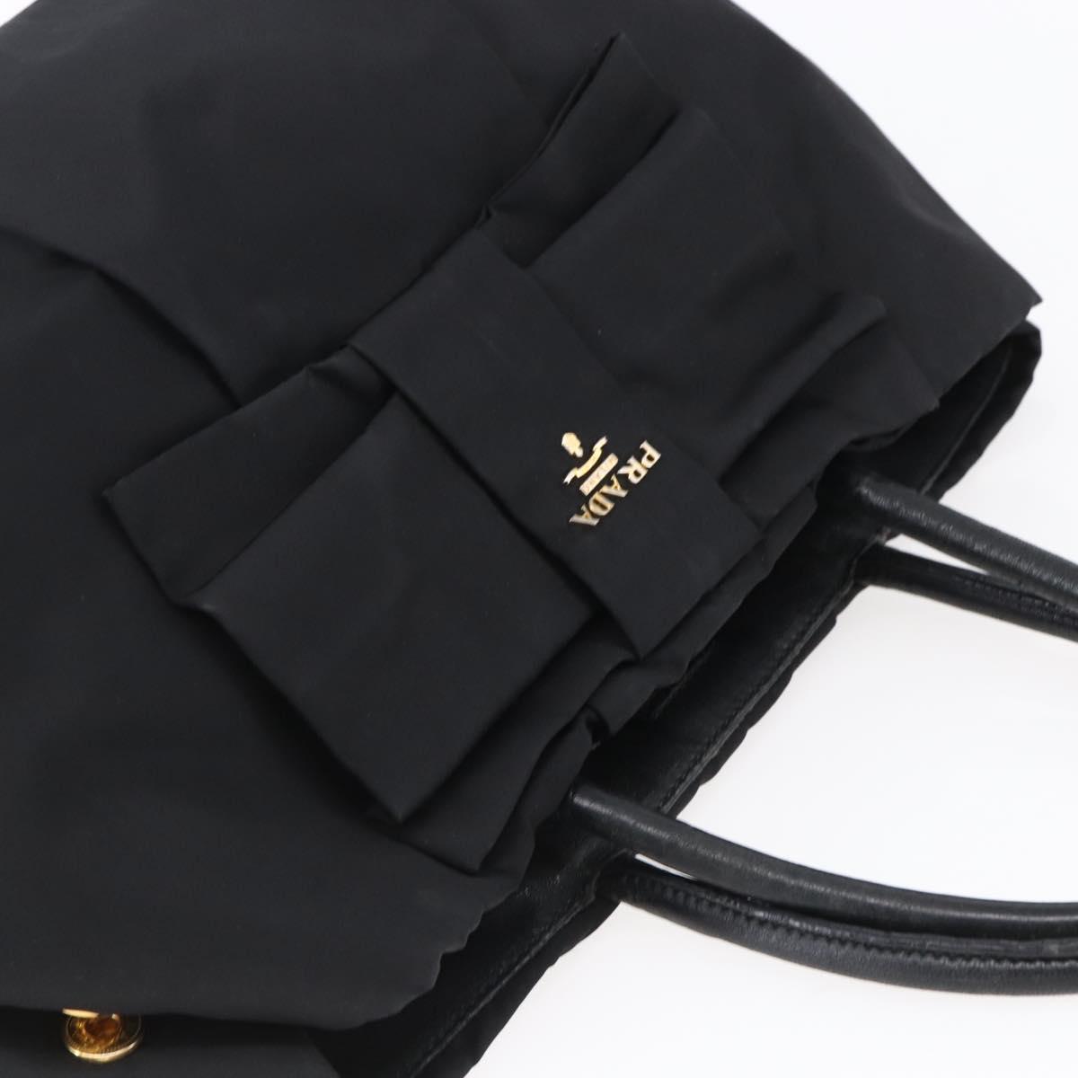 PRADA Hand Bag Nylon Black Gold Auth 152937