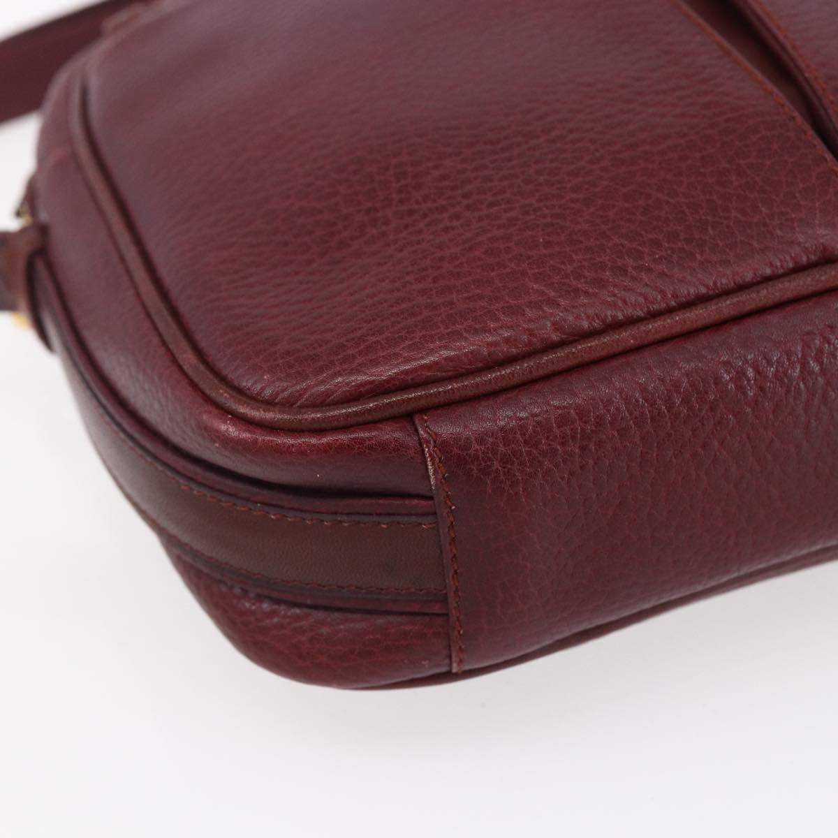 CARTIER Must Line Shoulder Bag Leather Bordeaux Gold Auth 152940