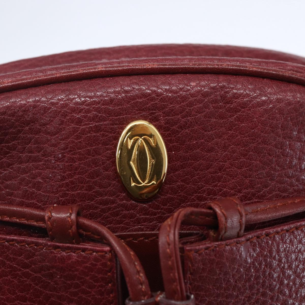 CARTIER Must Line Shoulder Bag Leather Bordeaux Gold Auth 152940