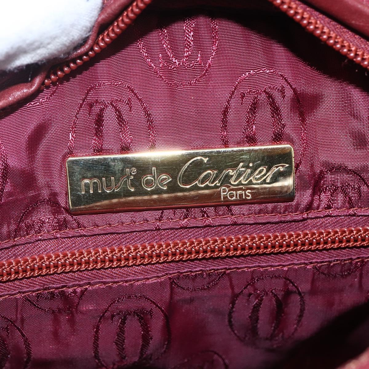 CARTIER Must Line Shoulder Bag Leather Bordeaux Gold Auth 152940