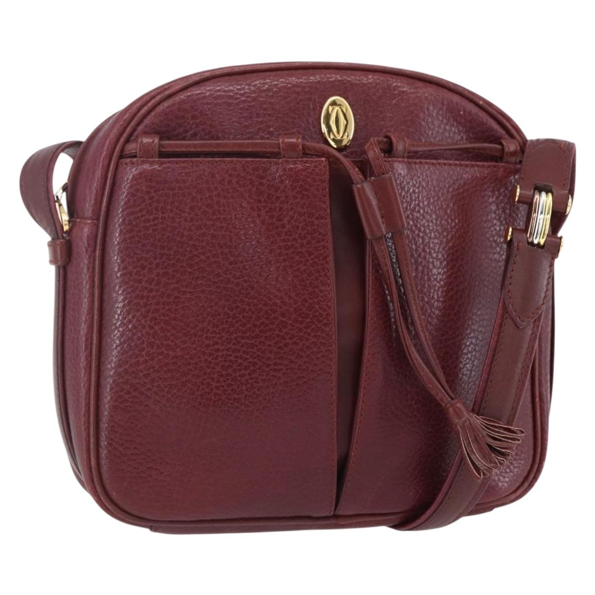 CARTIER Must Line Shoulder Bag Leather Bordeaux Gold Auth 152940