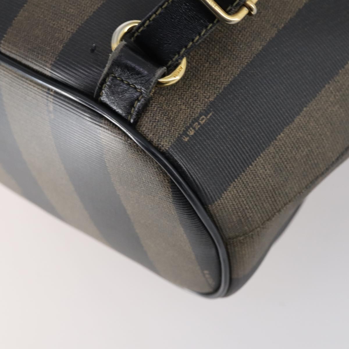 FENDI Pecan Canvas Backpack PVC Brown Black gold Auth 152942