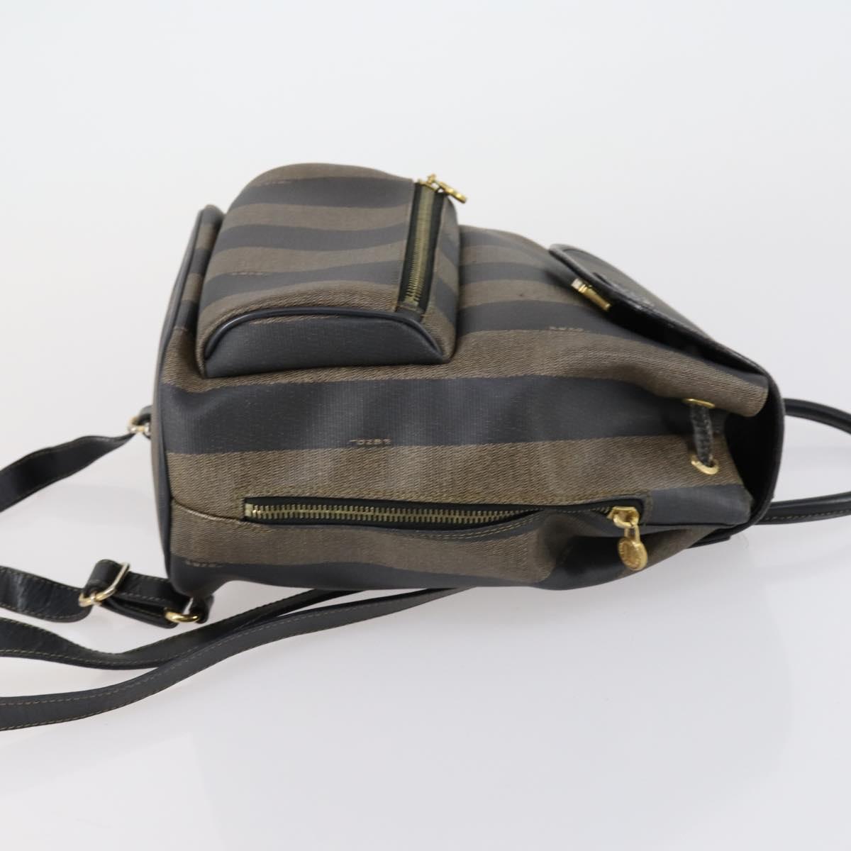 FENDI Pecan Canvas Backpack PVC Brown Black gold Auth 152942