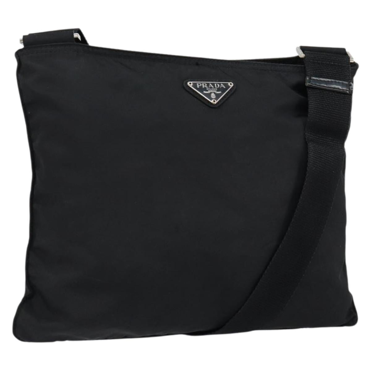 PRADA Shoulder Bag Nylon Black Silver Auth 152945A