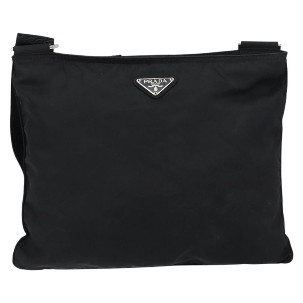 PRADA Shoulder Bag Nylon Black Silver Auth 152945A