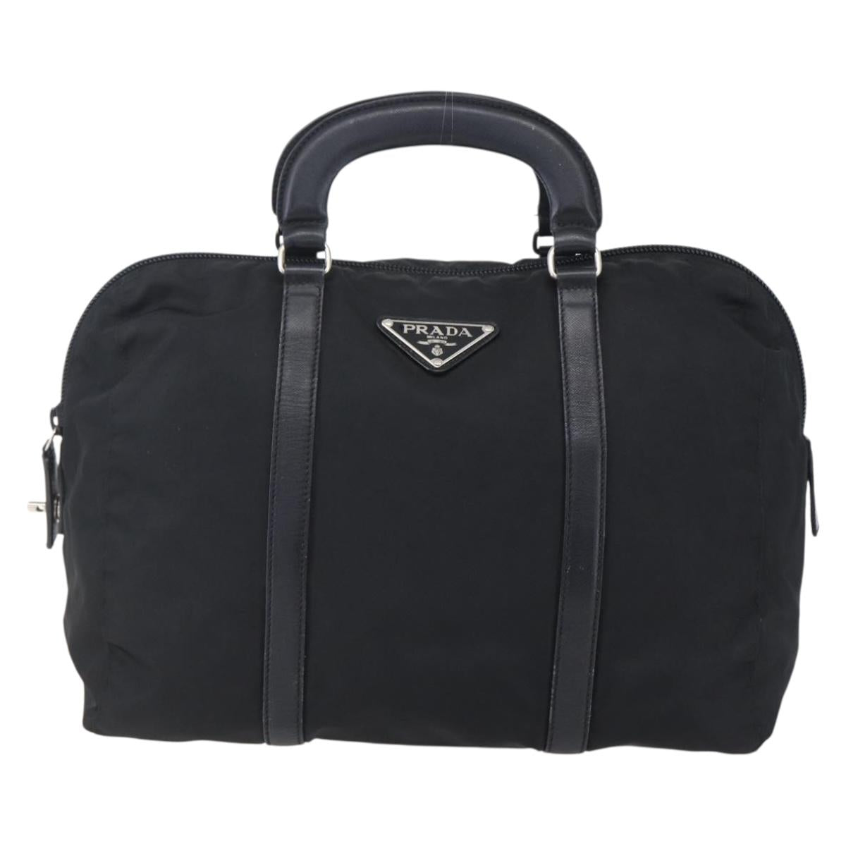 PRADA Hand Bag Nylon Black Silver Auth 152947