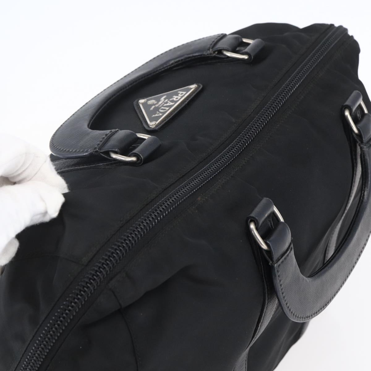 PRADA Hand Bag Nylon Black Silver Auth 152947