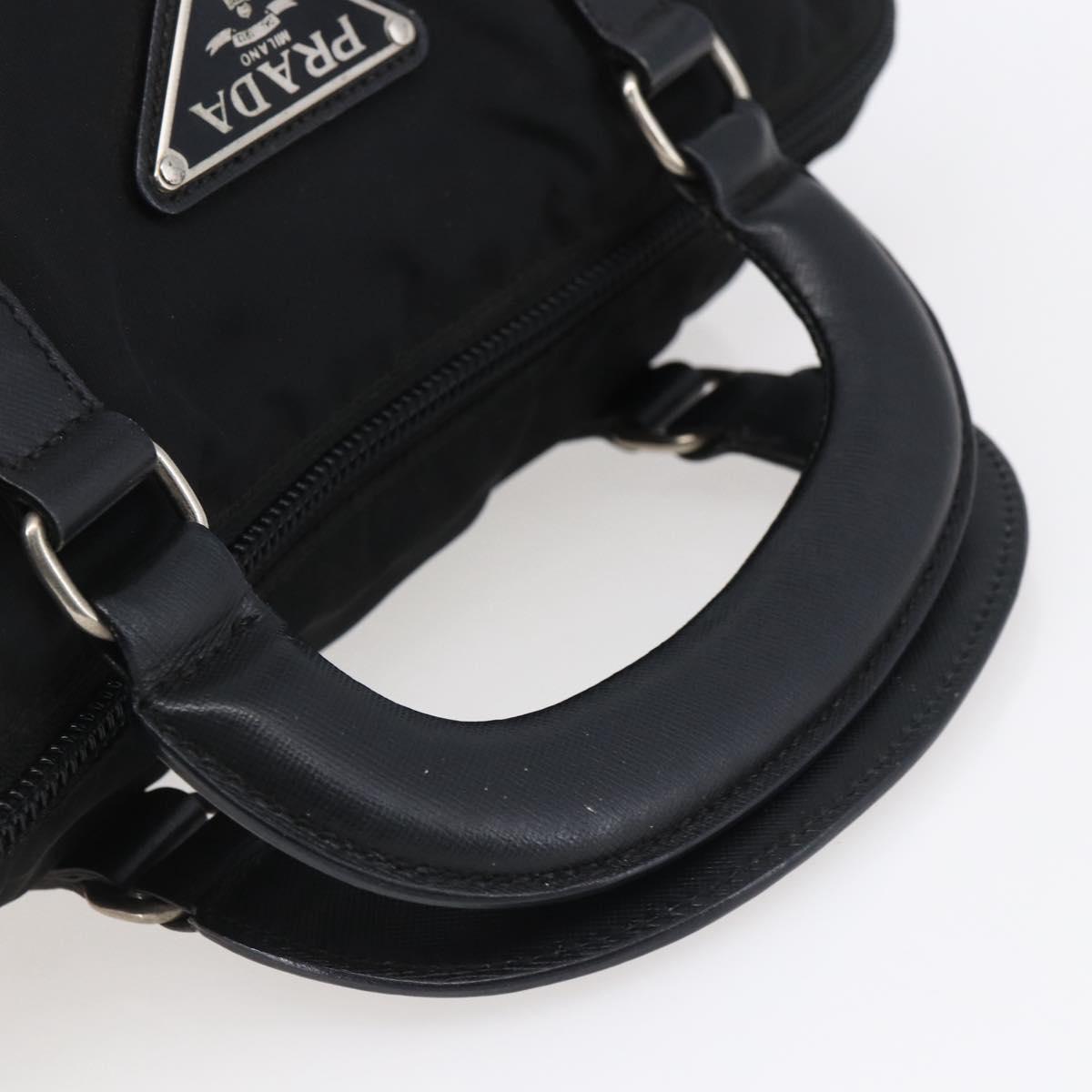 PRADA Hand Bag Nylon Black Silver Auth 152947
