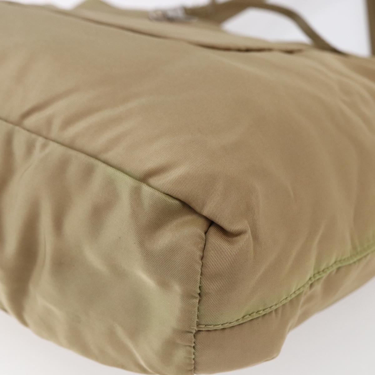 PRADA Tote Bag Nylon Beige Silver Auth 152951