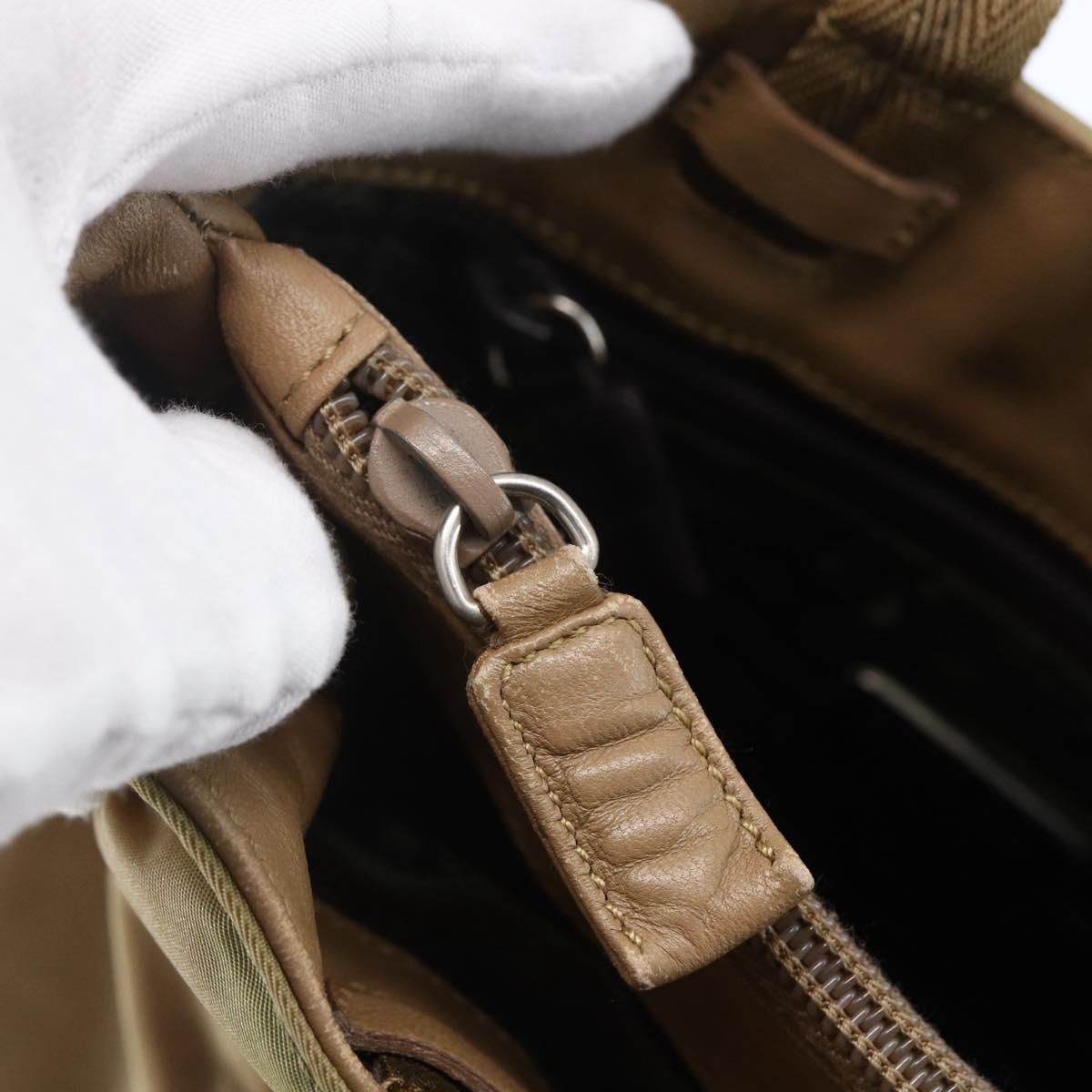 PRADA Tote Bag Nylon Beige Silver Auth 152951