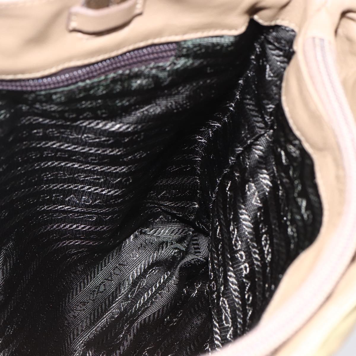 PRADA Tote Bag Nylon Beige Silver Auth 152951