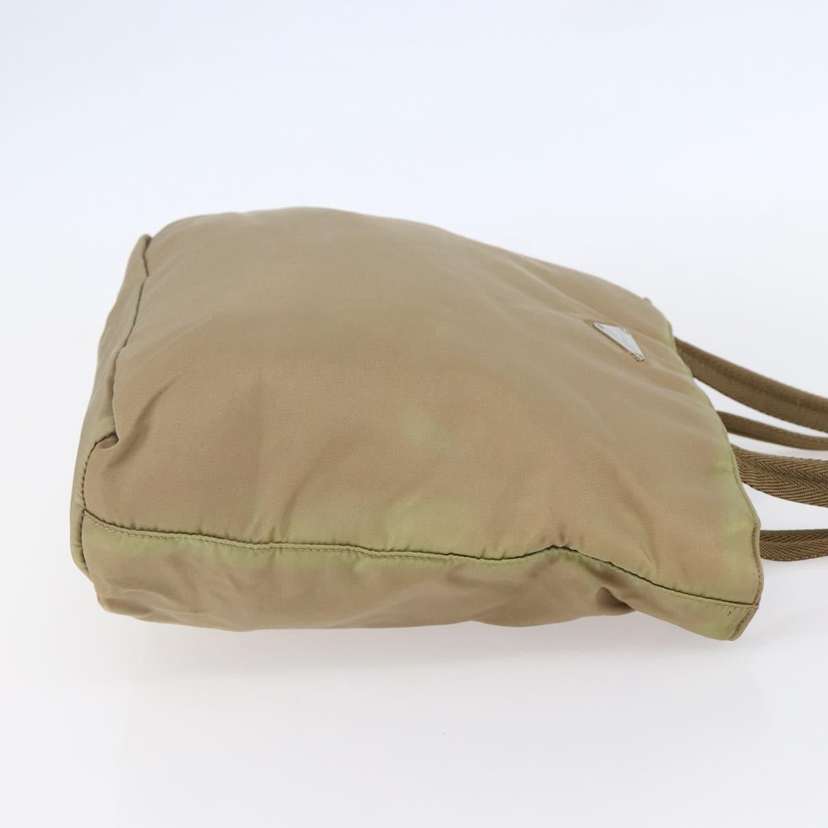 PRADA Tote Bag Nylon Beige Silver Auth 152951