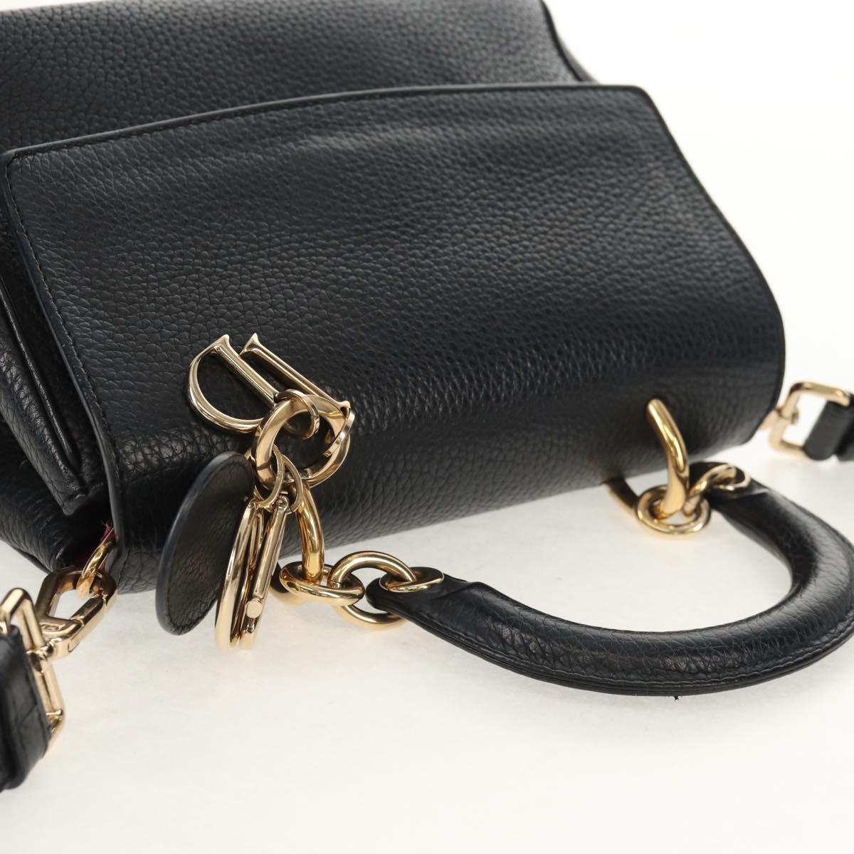 Christian Dior Lady Dior Be Dior Small Bag Leather 2way Black Gold Auth 152955AV