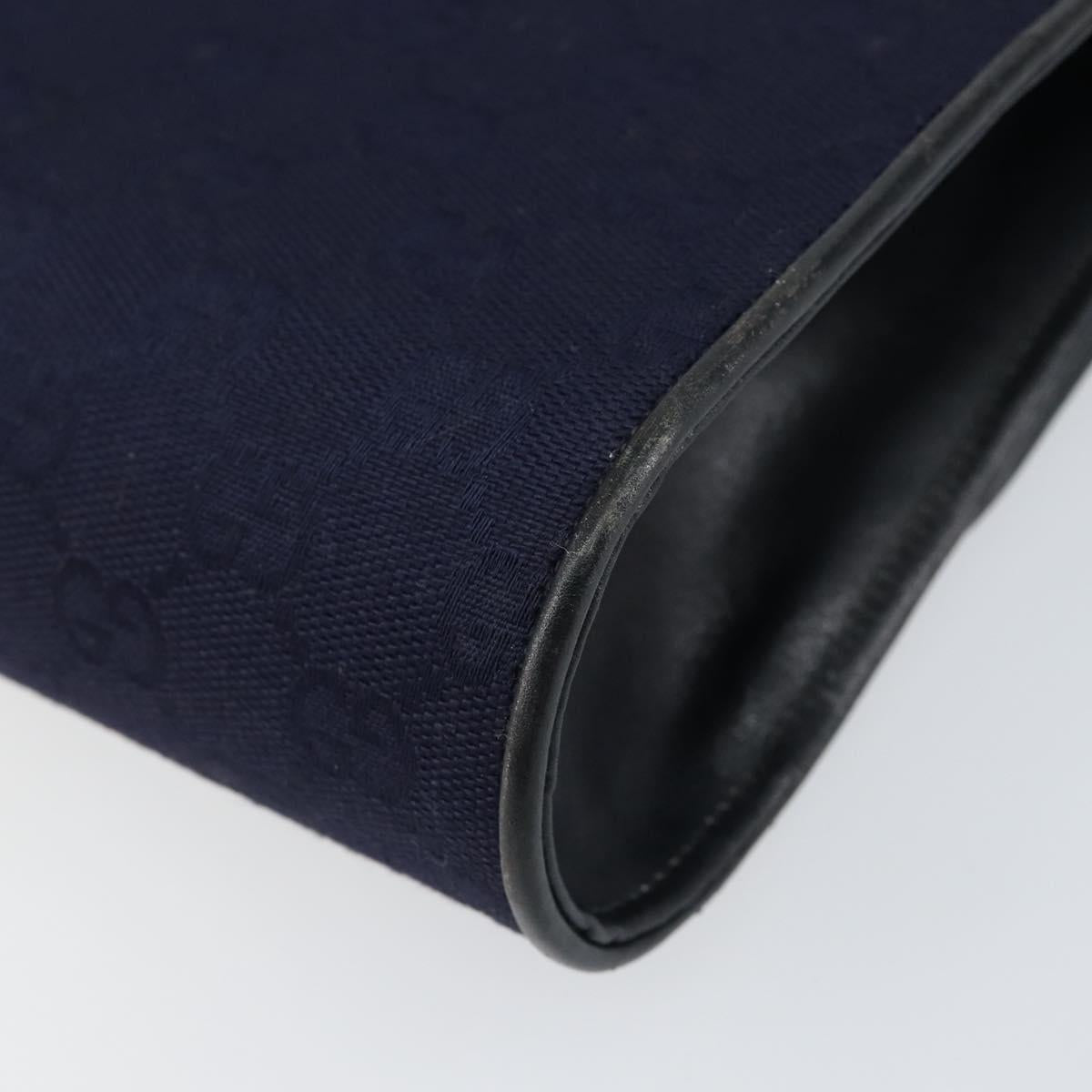 GUCCI GG Canvas Horsebit Chain Shoulder Bag PVC Navy Gold Auth 152956