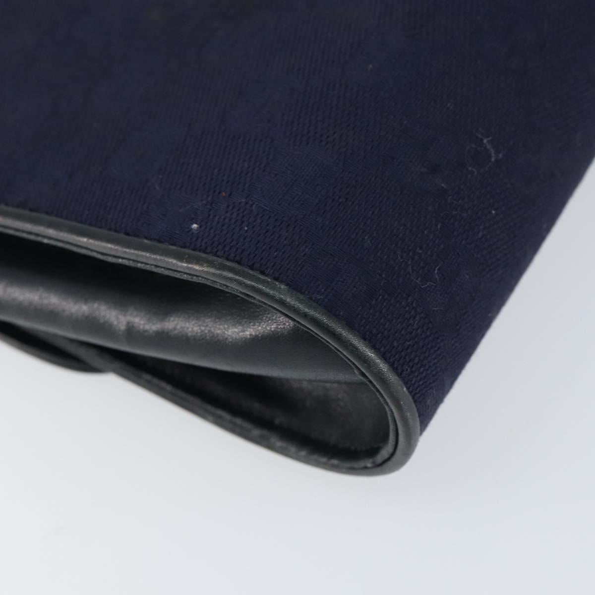 GUCCI GG Canvas Horsebit Chain Shoulder Bag PVC Navy Gold Auth 152956