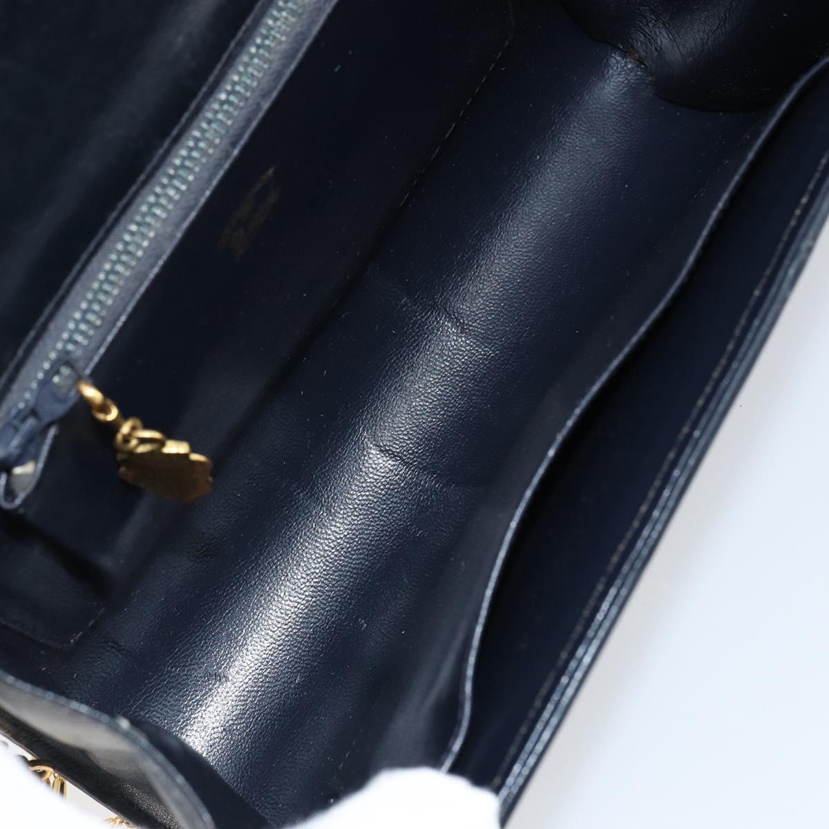 GUCCI GG Canvas Horsebit Chain Shoulder Bag PVC Navy Gold Auth 152956