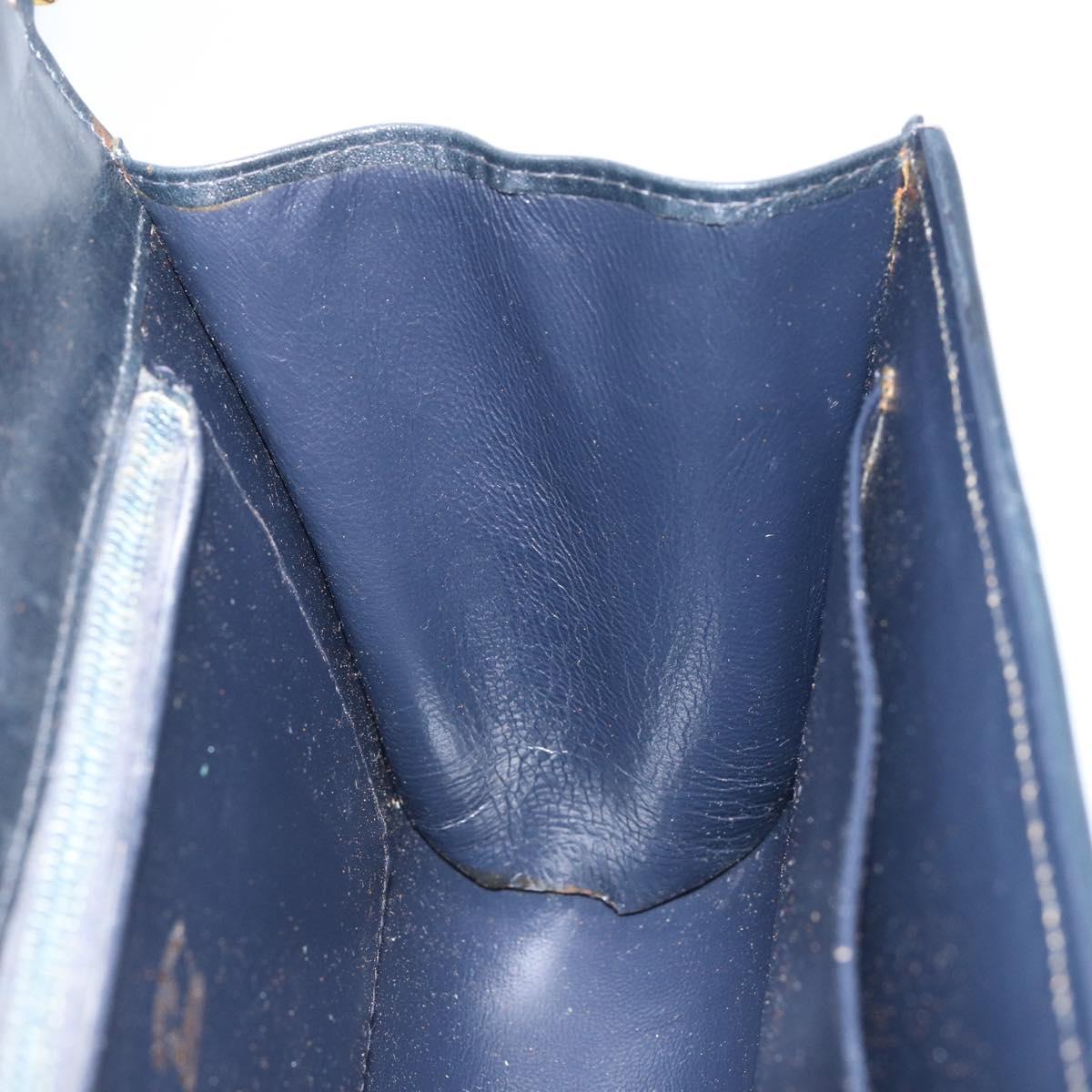 GUCCI GG Canvas Horsebit Chain Shoulder Bag PVC Navy Gold Auth 152956