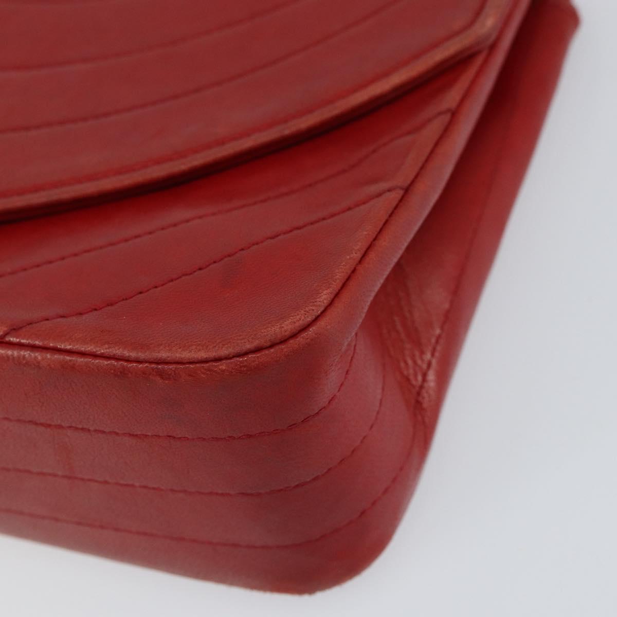 CHANEL Wave Line Chain Shoulder Bag Lamb Skin Red Gold CC Auth 152957