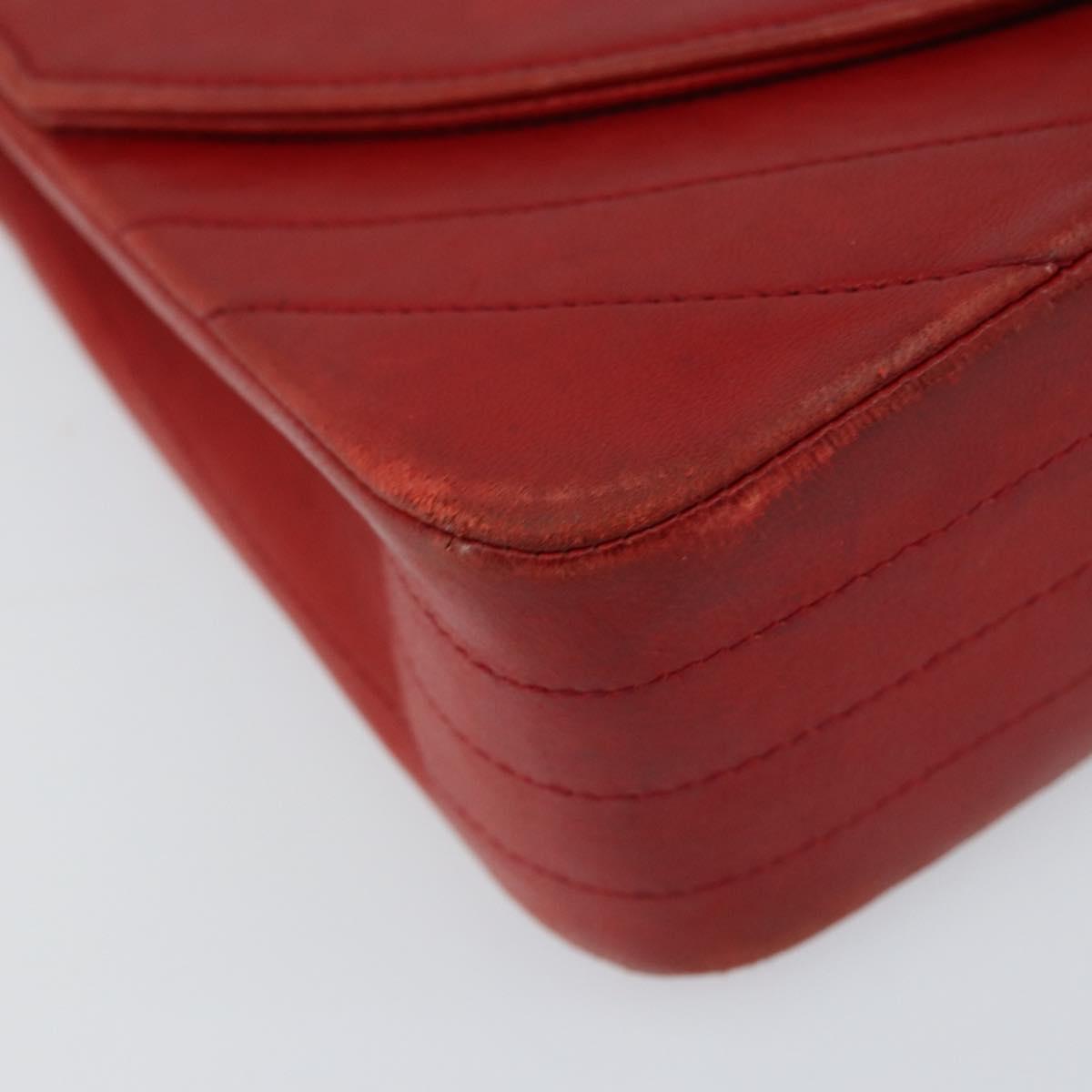 CHANEL Wave Line Chain Shoulder Bag Lamb Skin Red Gold CC Auth 152957