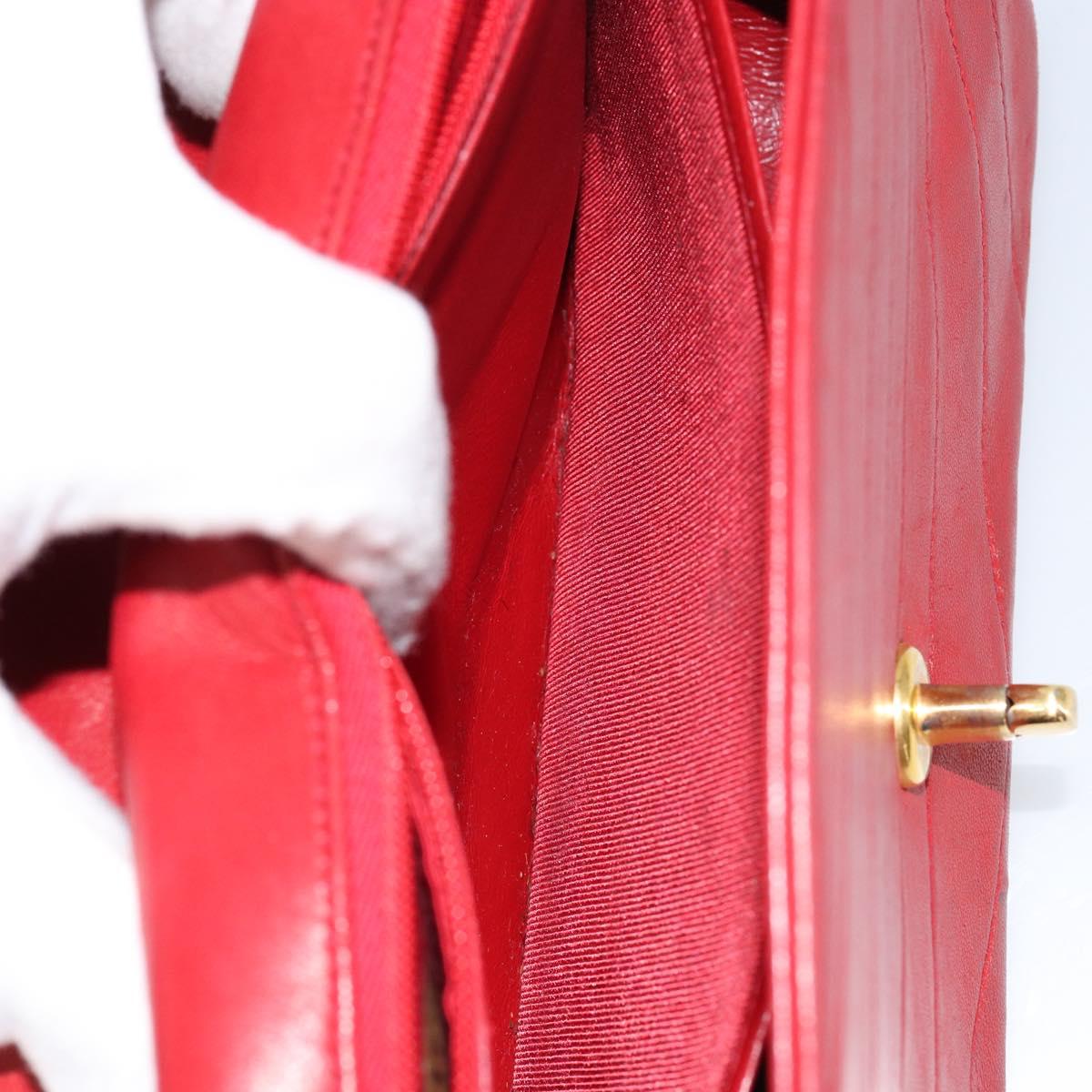 CHANEL Wave Line Chain Shoulder Bag Lamb Skin Red Gold CC Auth 152957