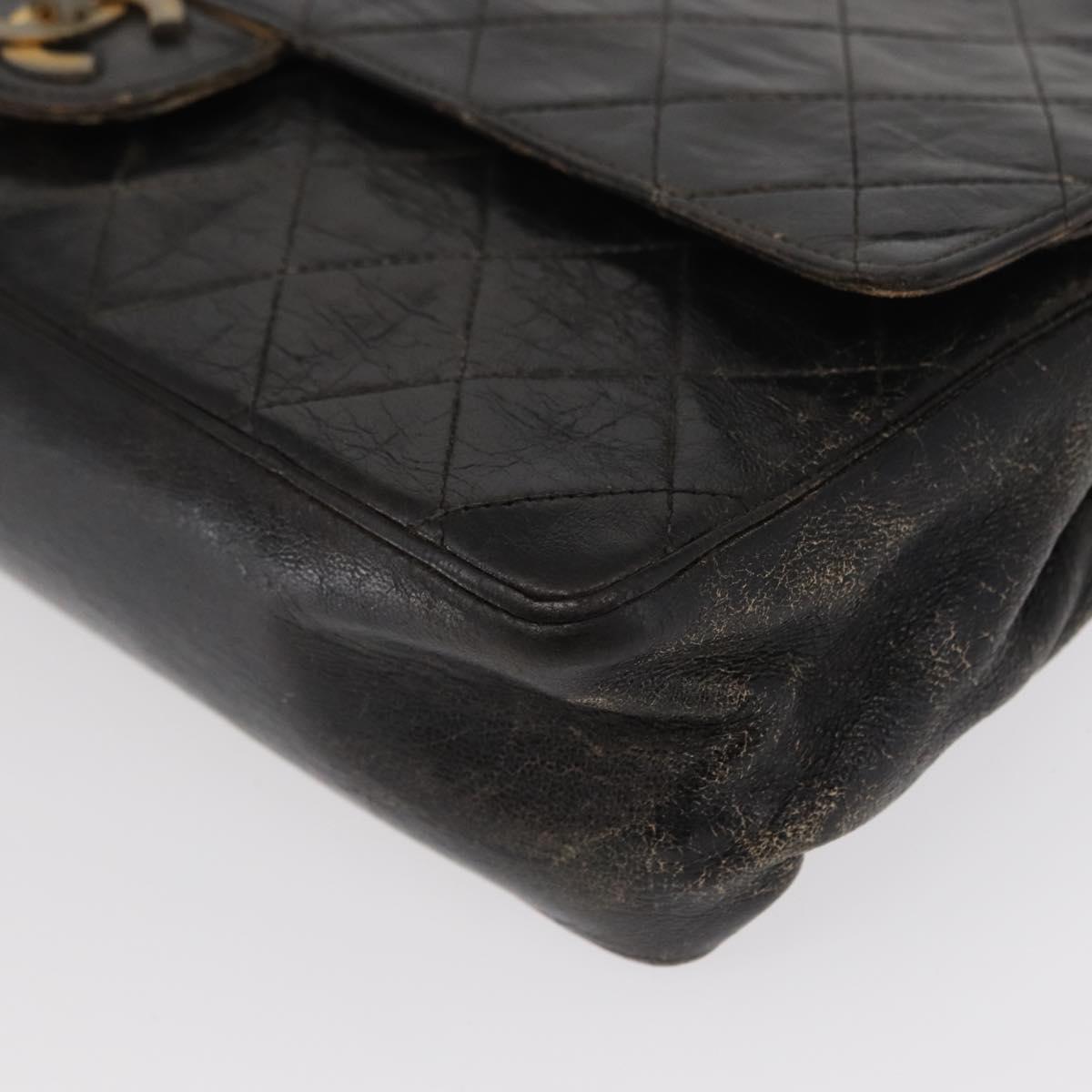 CHANEL Matelasse Chain Shoulder Bag Lamb Skin Vintage Black Gold CC Auth 152958