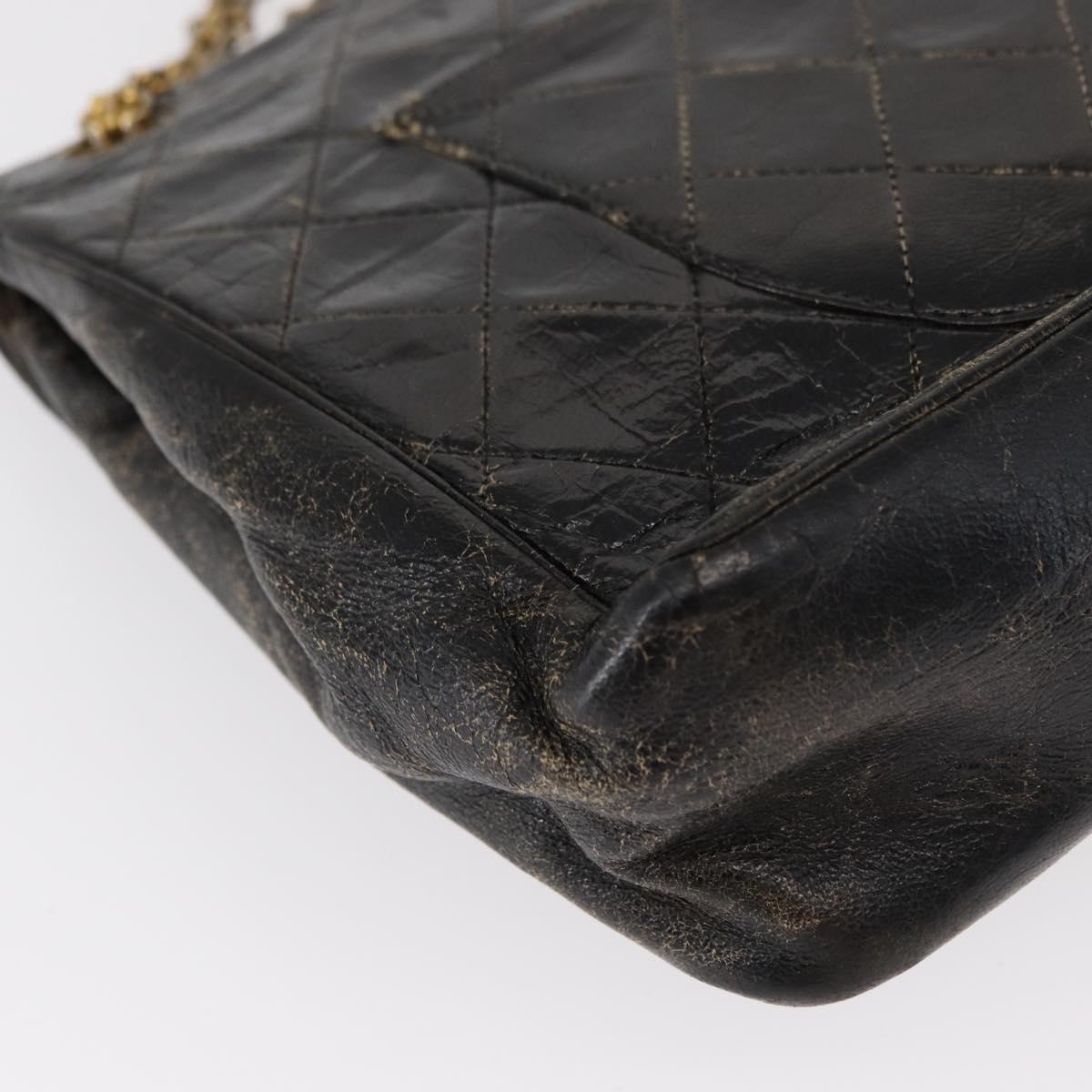 CHANEL Matelasse Chain Shoulder Bag Lamb Skin Vintage Black Gold CC Auth 152958