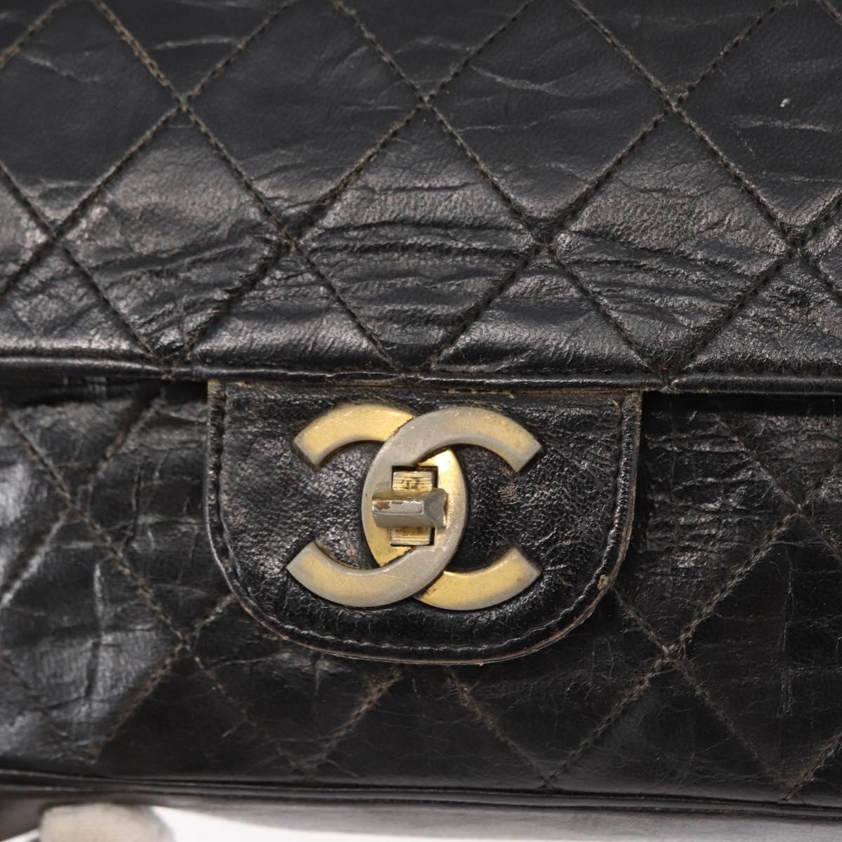 CHANEL Matelasse Chain Shoulder Bag Lamb Skin Vintage Black Gold CC Auth 152958