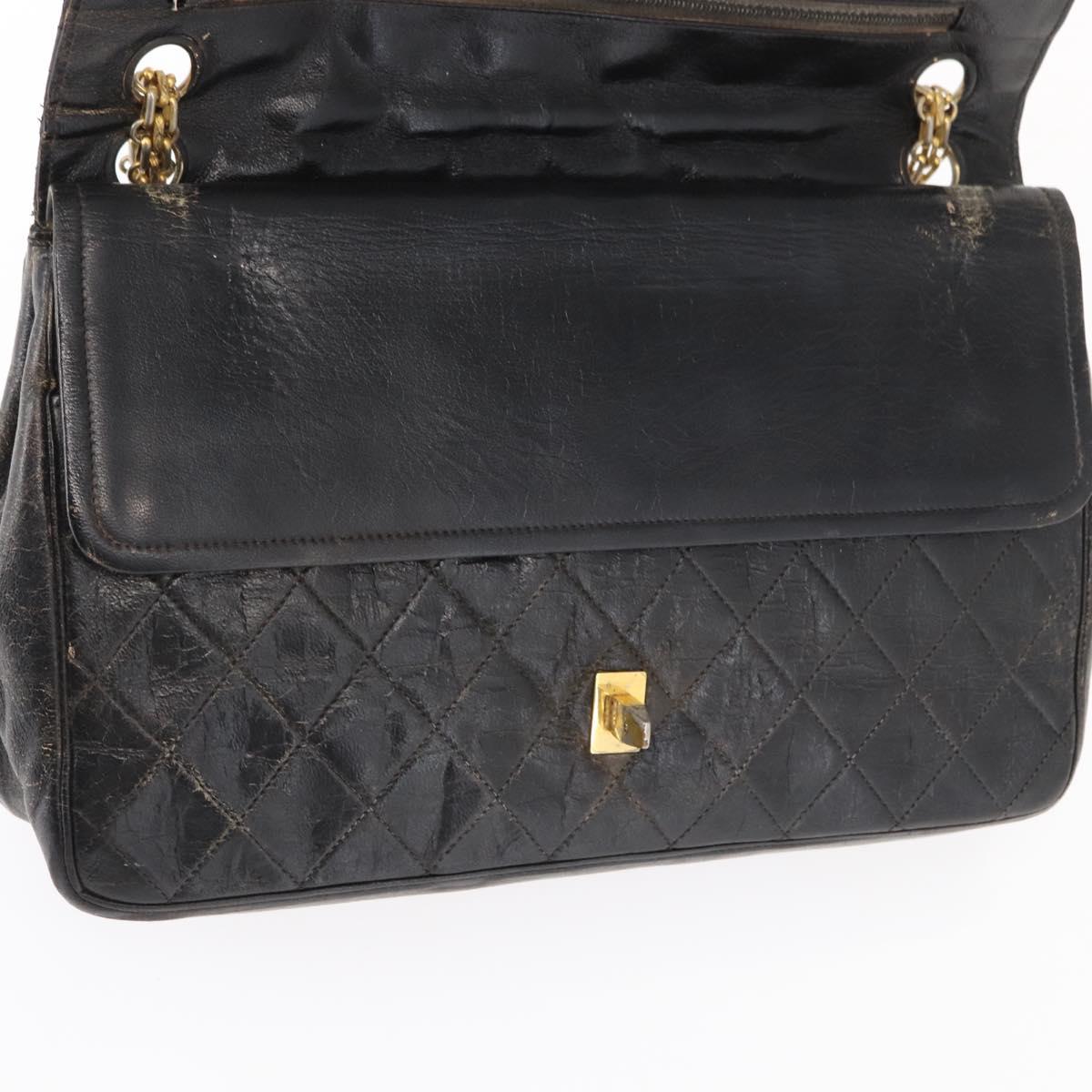 CHANEL Matelasse Chain Shoulder Bag Lamb Skin Vintage Black Gold CC Auth 152958