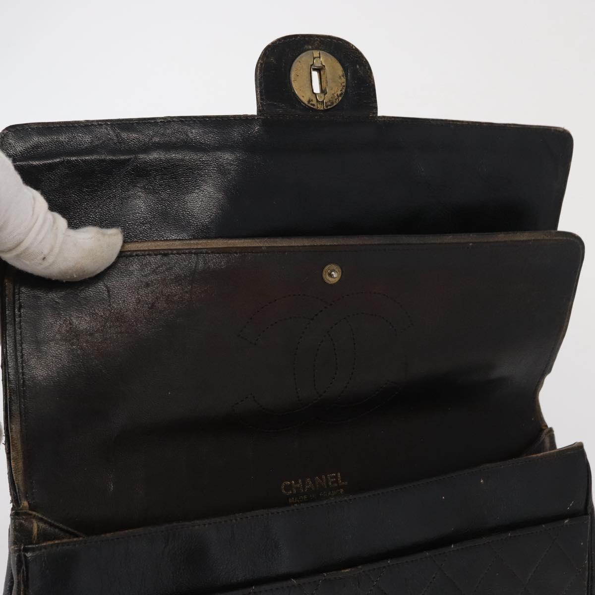 CHANEL Matelasse Chain Shoulder Bag Lamb Skin Vintage Black Gold CC Auth 152958