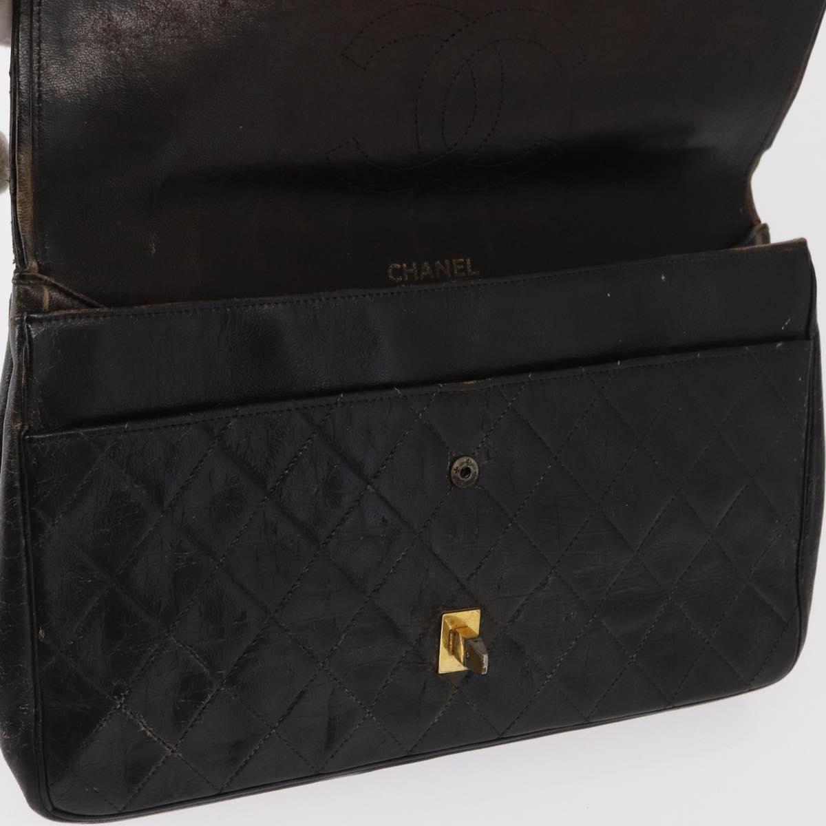 CHANEL Matelasse Chain Shoulder Bag Lamb Skin Vintage Black Gold CC Auth 152958