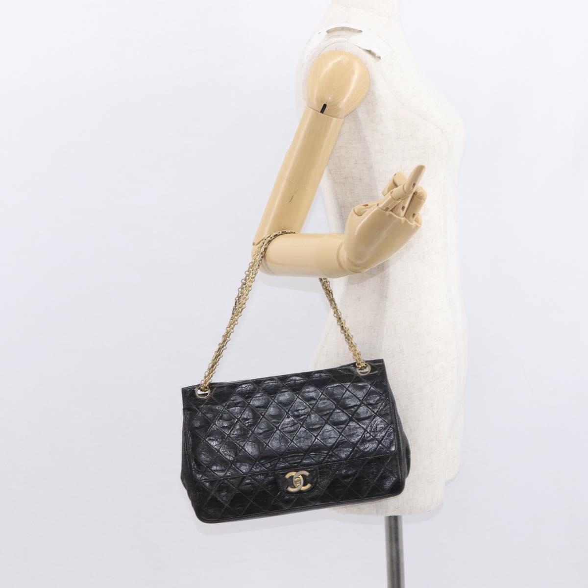 CHANEL Matelasse Chain Shoulder Bag Lamb Skin Vintage Black Gold CC Auth 152958