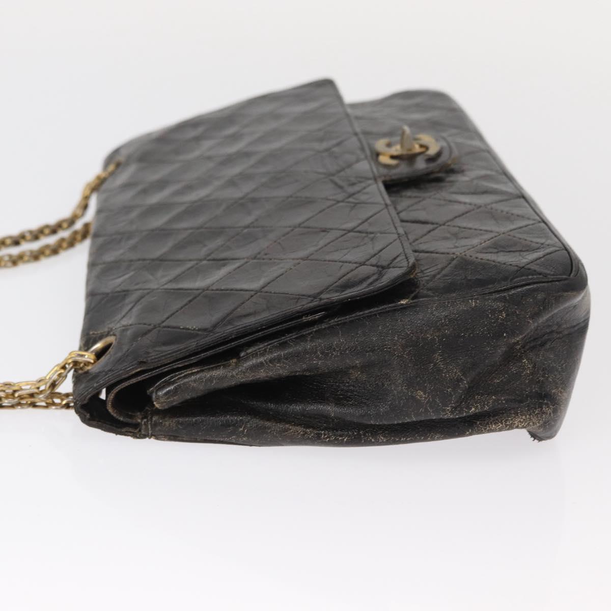CHANEL Matelasse Chain Shoulder Bag Lamb Skin Vintage Black Gold CC Auth 152958