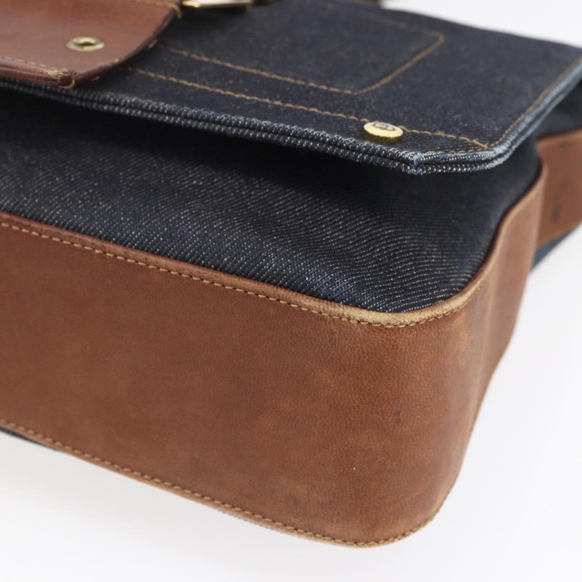 Christian Dior Street Chic Shoulder Bag Denim Leather Navy gold Auth 152959