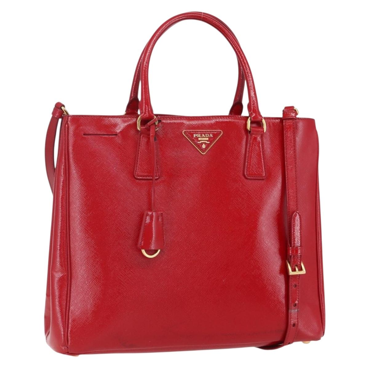 PRADA Tote Bag Safiano Leather 2way Red Gold Auth 152961
