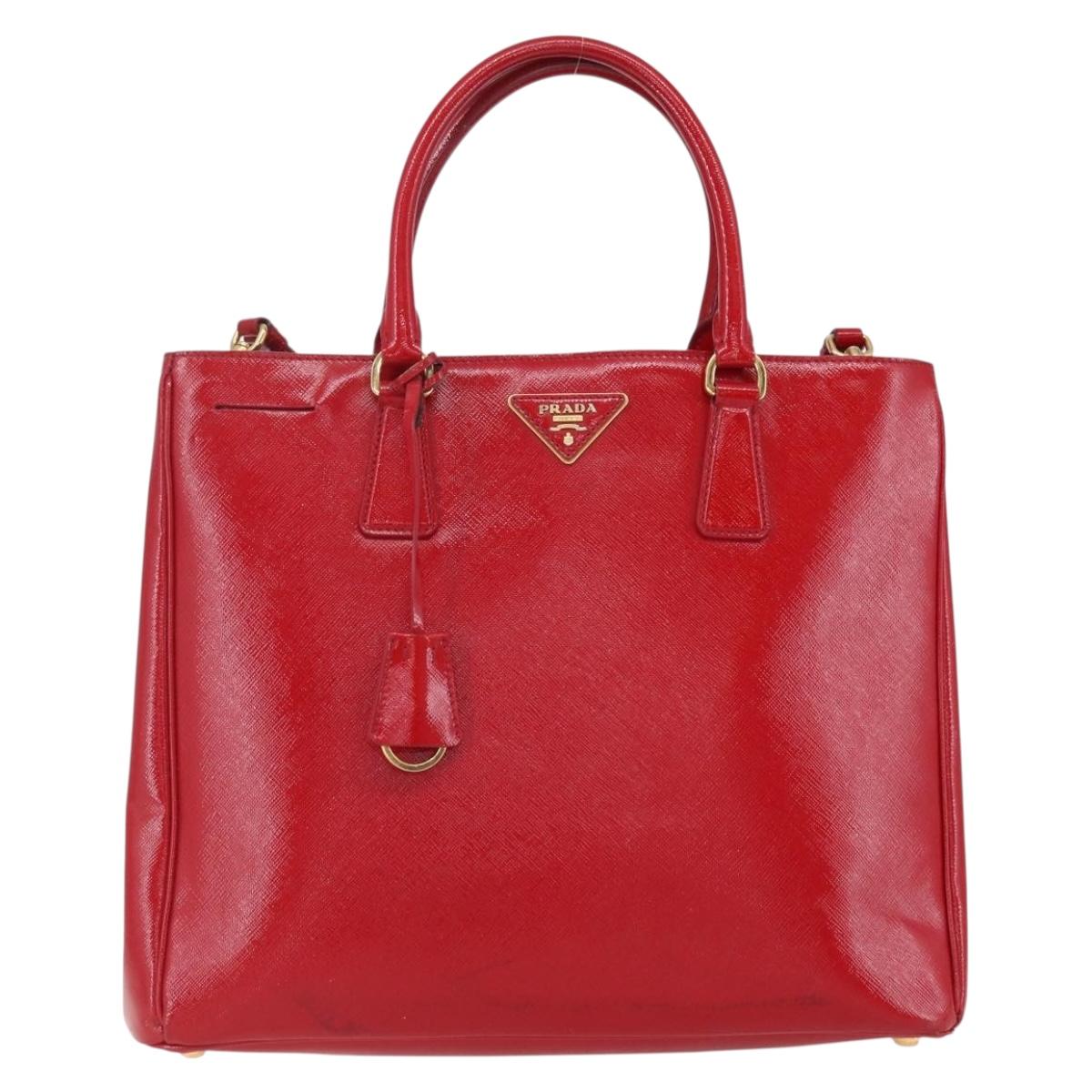 PRADA Tote Bag Safiano Leather 2way Red Gold Auth 152961