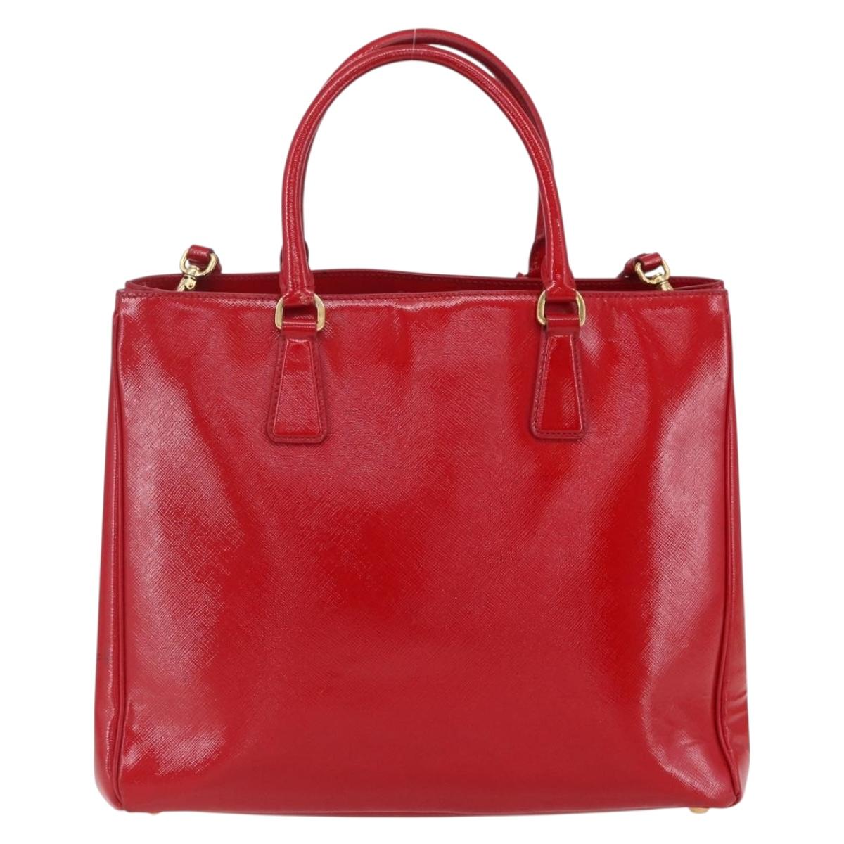 PRADA Tote Bag Safiano Leather 2way Red Gold Auth 152961