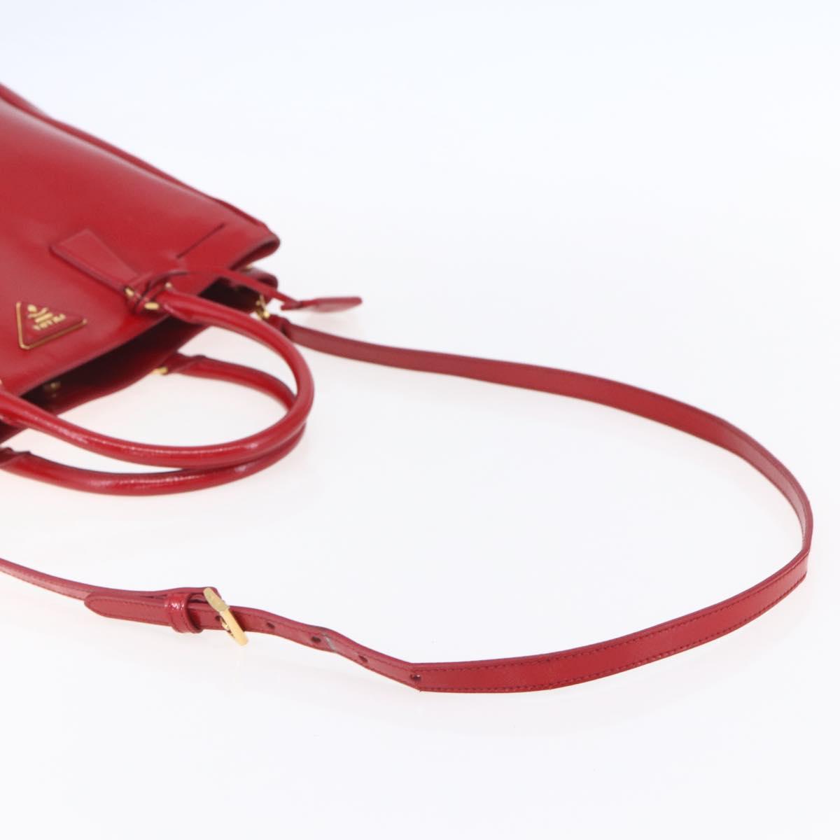 PRADA Tote Bag Safiano Leather 2way Red Gold Auth 152961