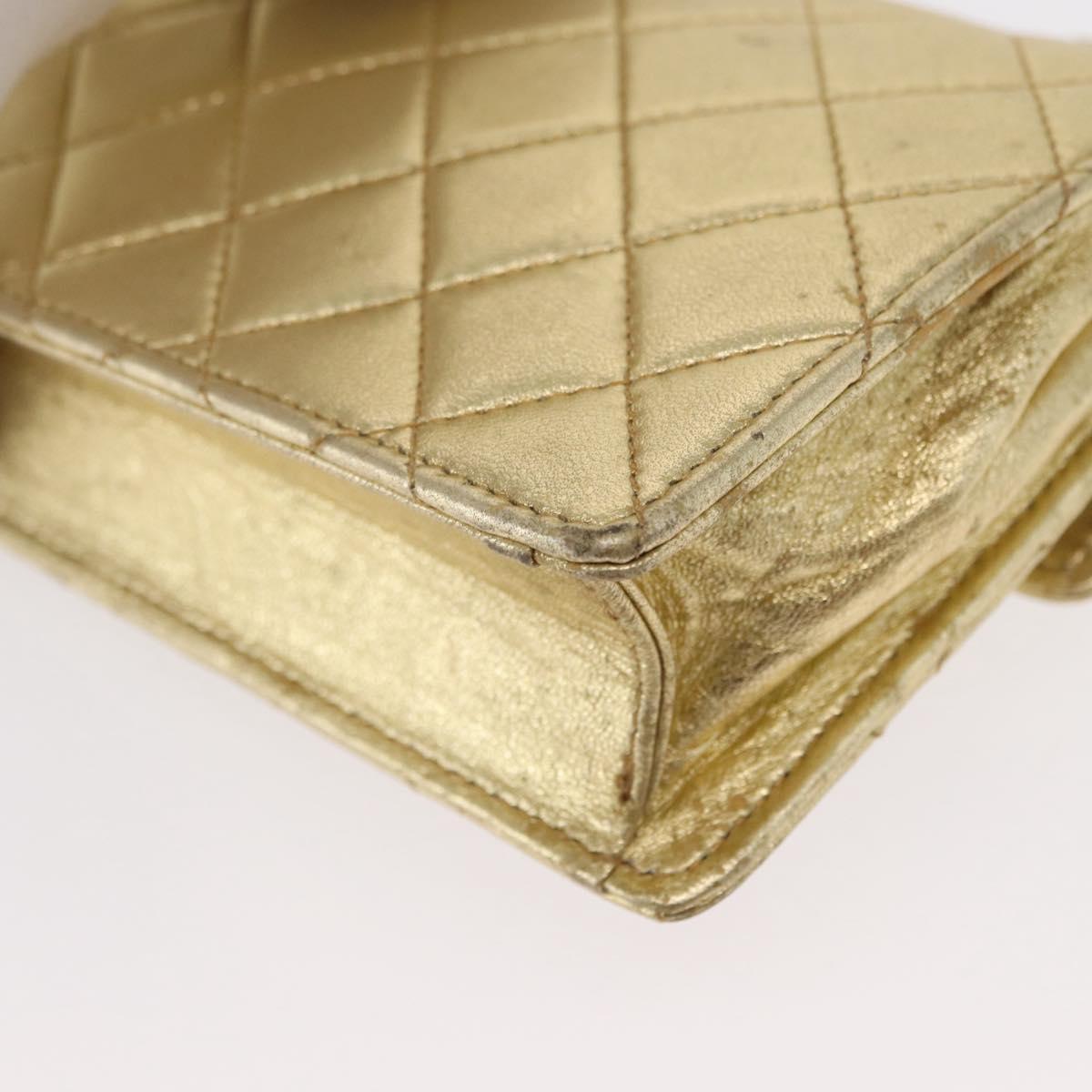 CHANEL Mini Matelasse Chain Shoulder Bag Lamb Skin Gold CC Auth 152962