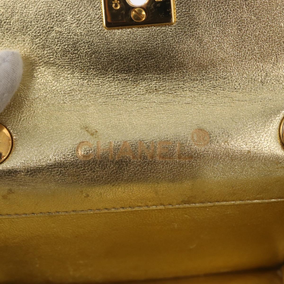 CHANEL Mini Matelasse Chain Shoulder Bag Lamb Skin Gold CC Auth 152962