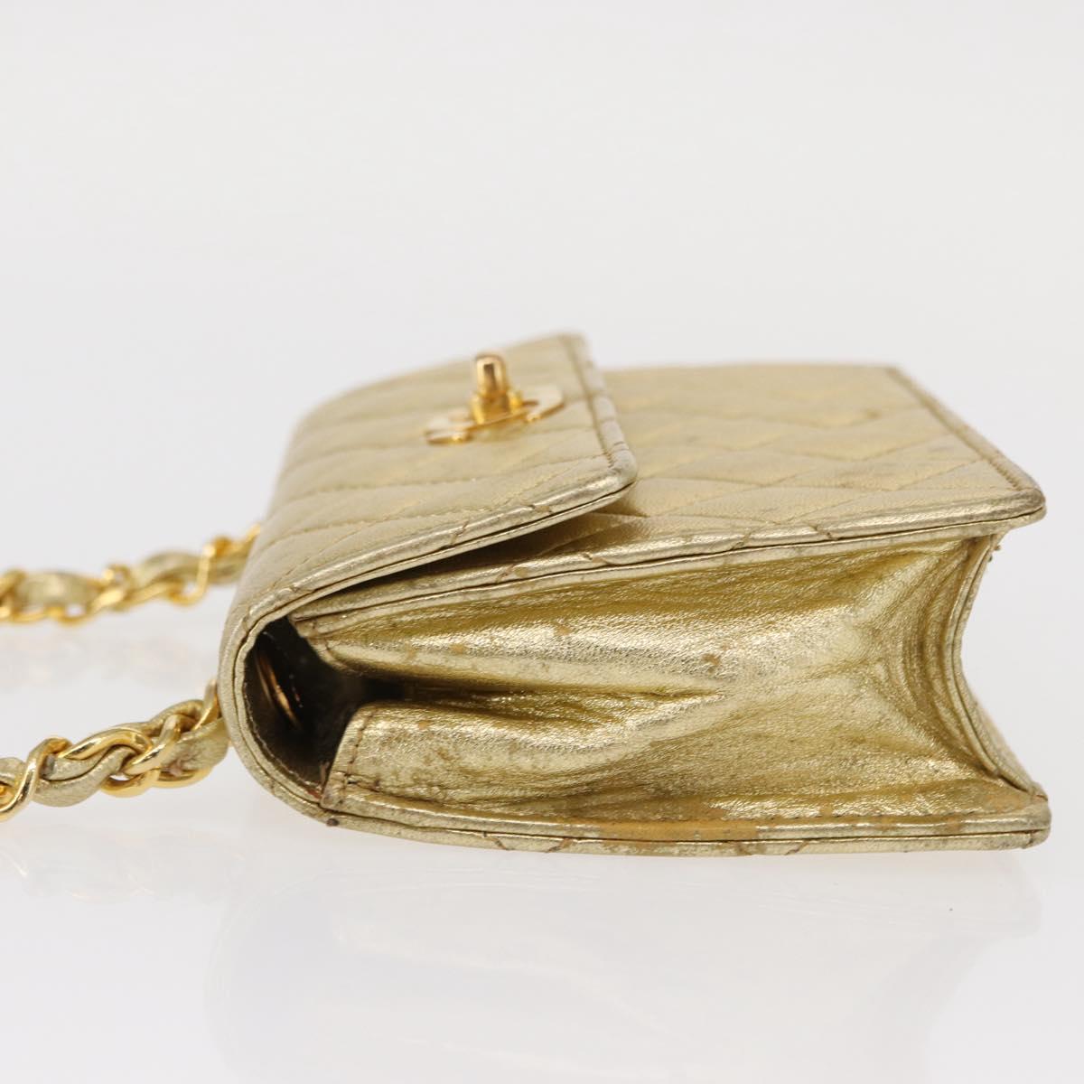 CHANEL Mini Matelasse Chain Shoulder Bag Lamb Skin Gold CC Auth 152962