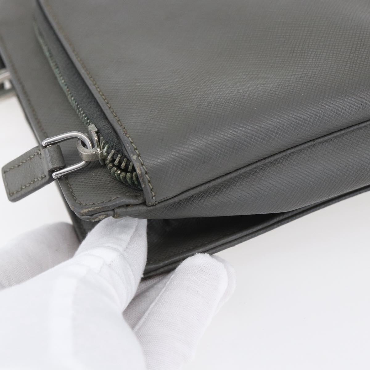 PRADA Clutch Bag Safiano Leather Gray Silver Auth 152965