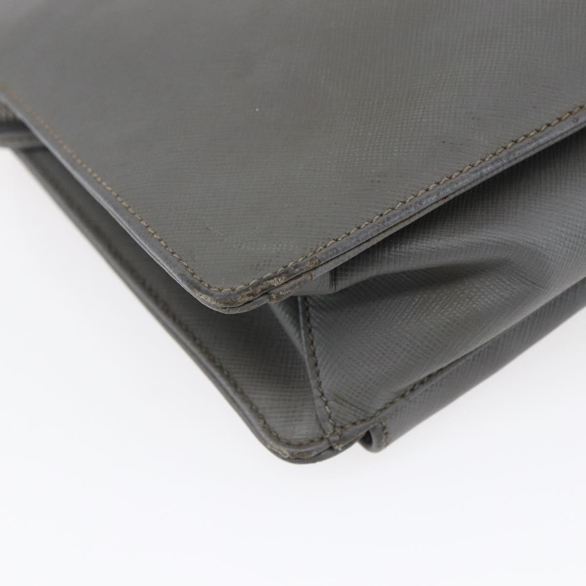 PRADA Clutch Bag Safiano Leather Gray Silver Auth 152965