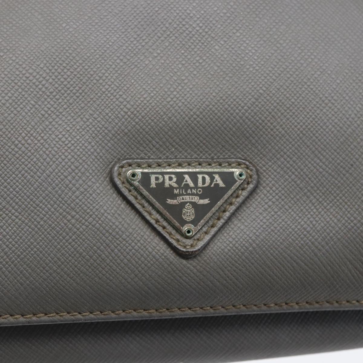 PRADA Clutch Bag Safiano Leather Gray Silver Auth 152965