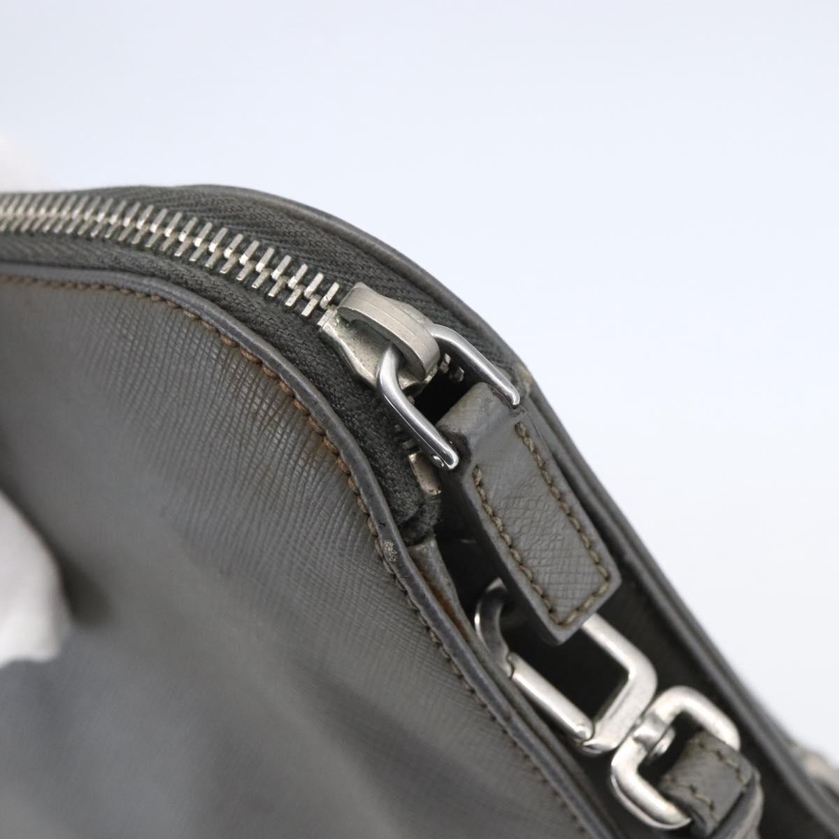 PRADA Clutch Bag Safiano Leather Gray Silver Auth 152965