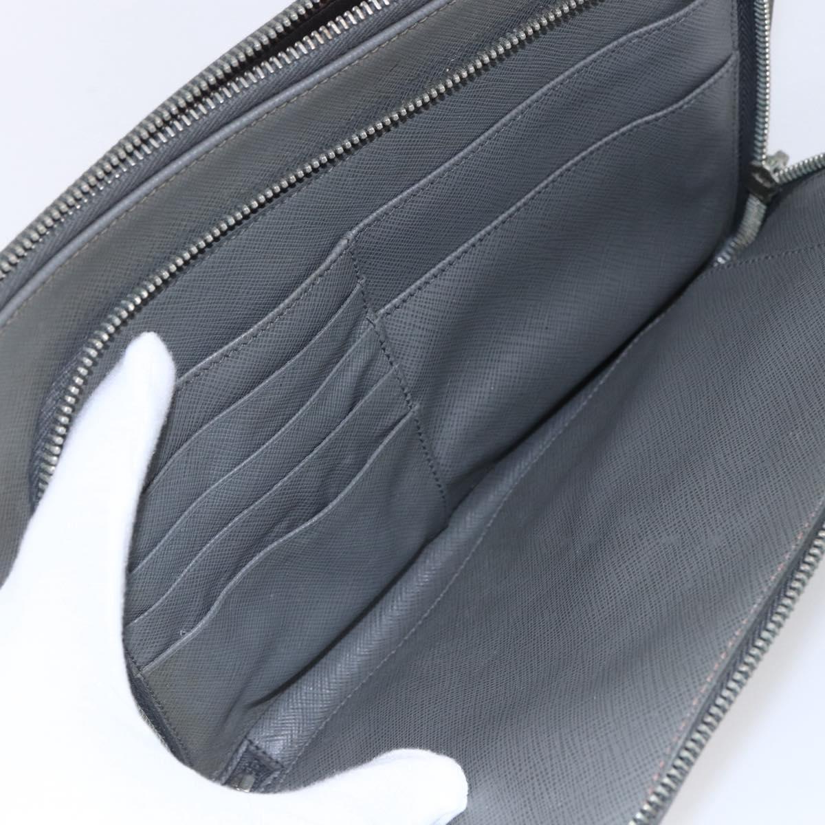 PRADA Clutch Bag Safiano Leather Gray Silver Auth 152965