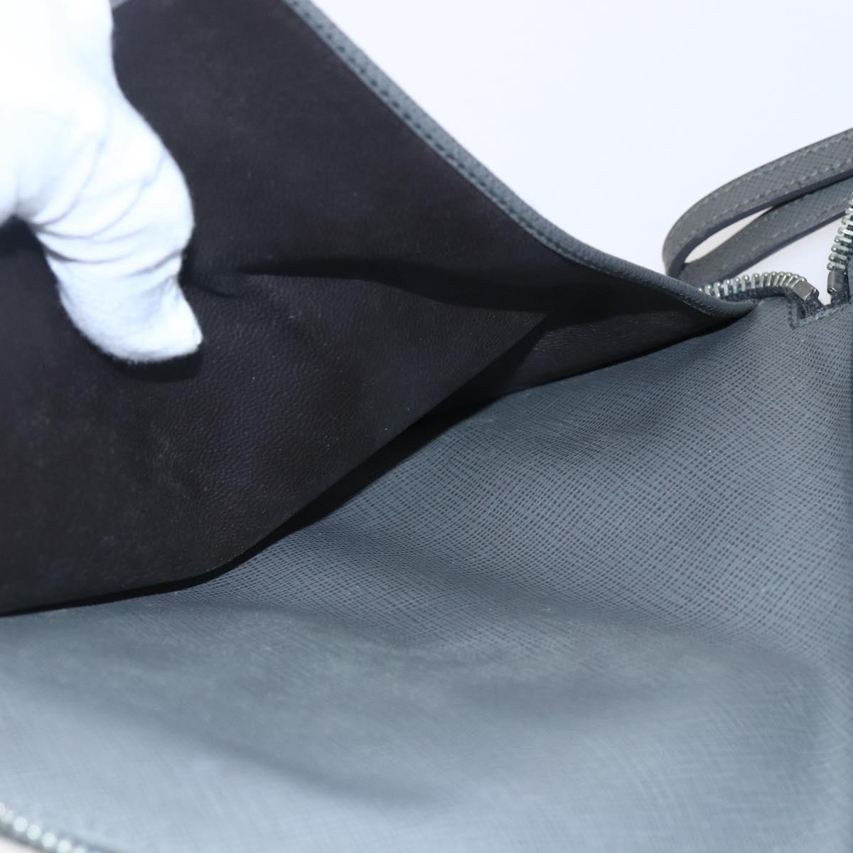 PRADA Clutch Bag Safiano Leather Gray Silver Auth 152965