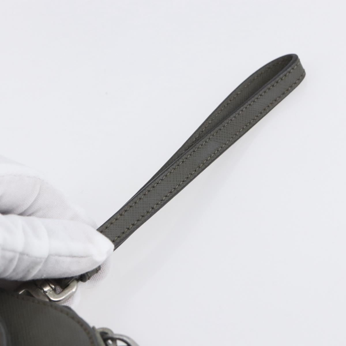 PRADA Clutch Bag Safiano Leather Gray Silver Auth 152965