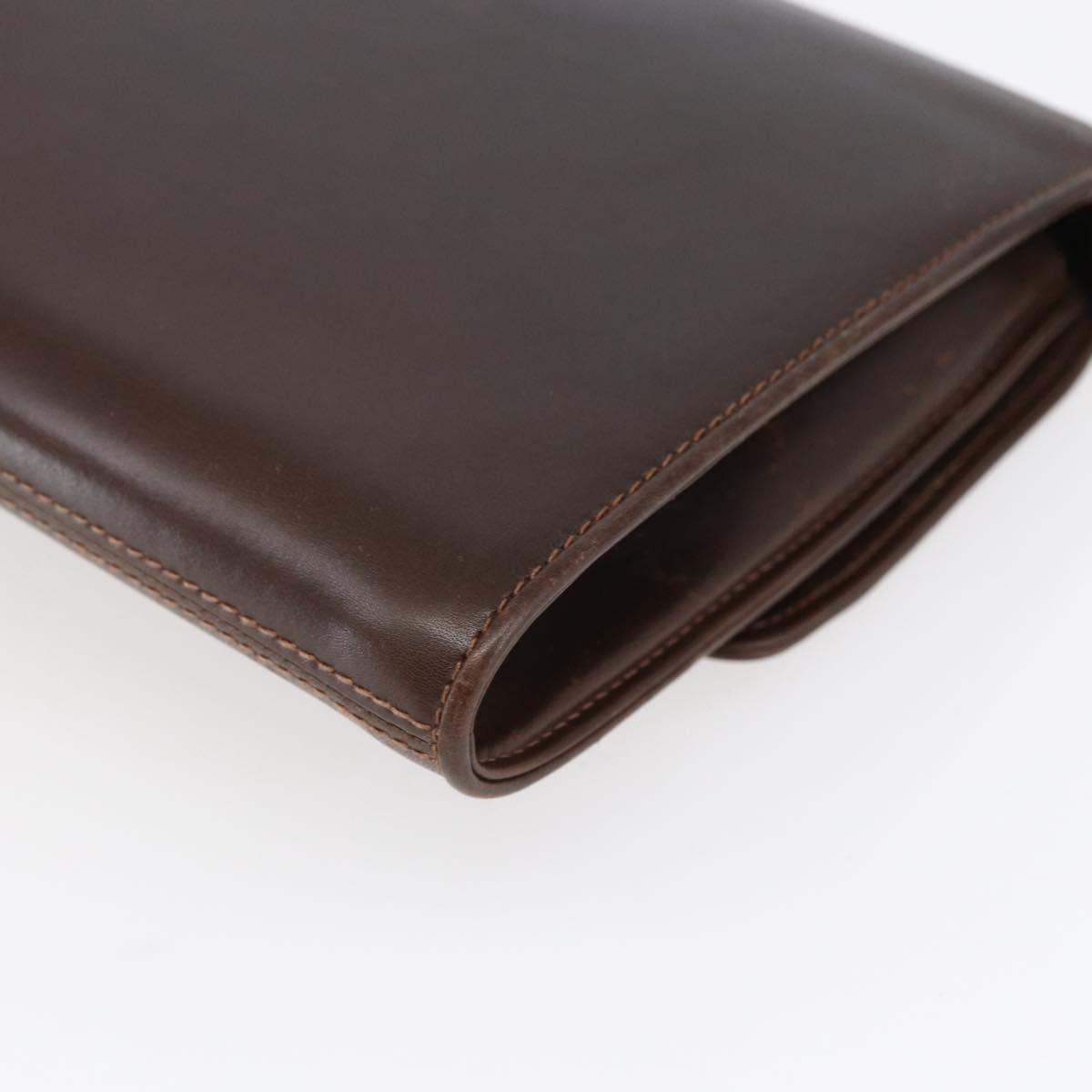 GUCCI Shoulder Bag Leather Brown Gold Auth 152976