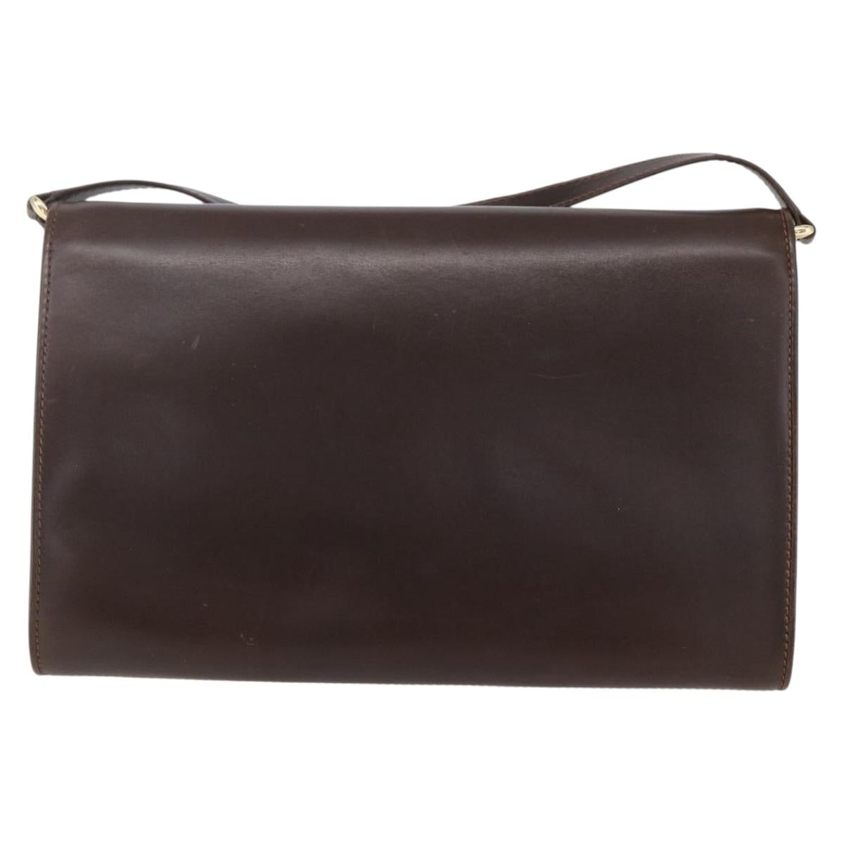 GUCCI Shoulder Bag Leather Brown Gold Auth 152976