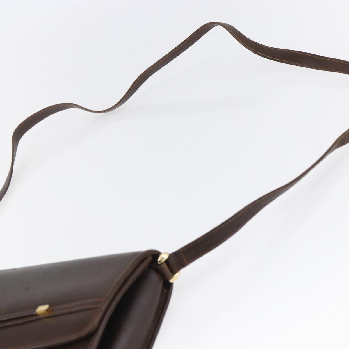 GUCCI Shoulder Bag Leather Brown Gold Auth 152976